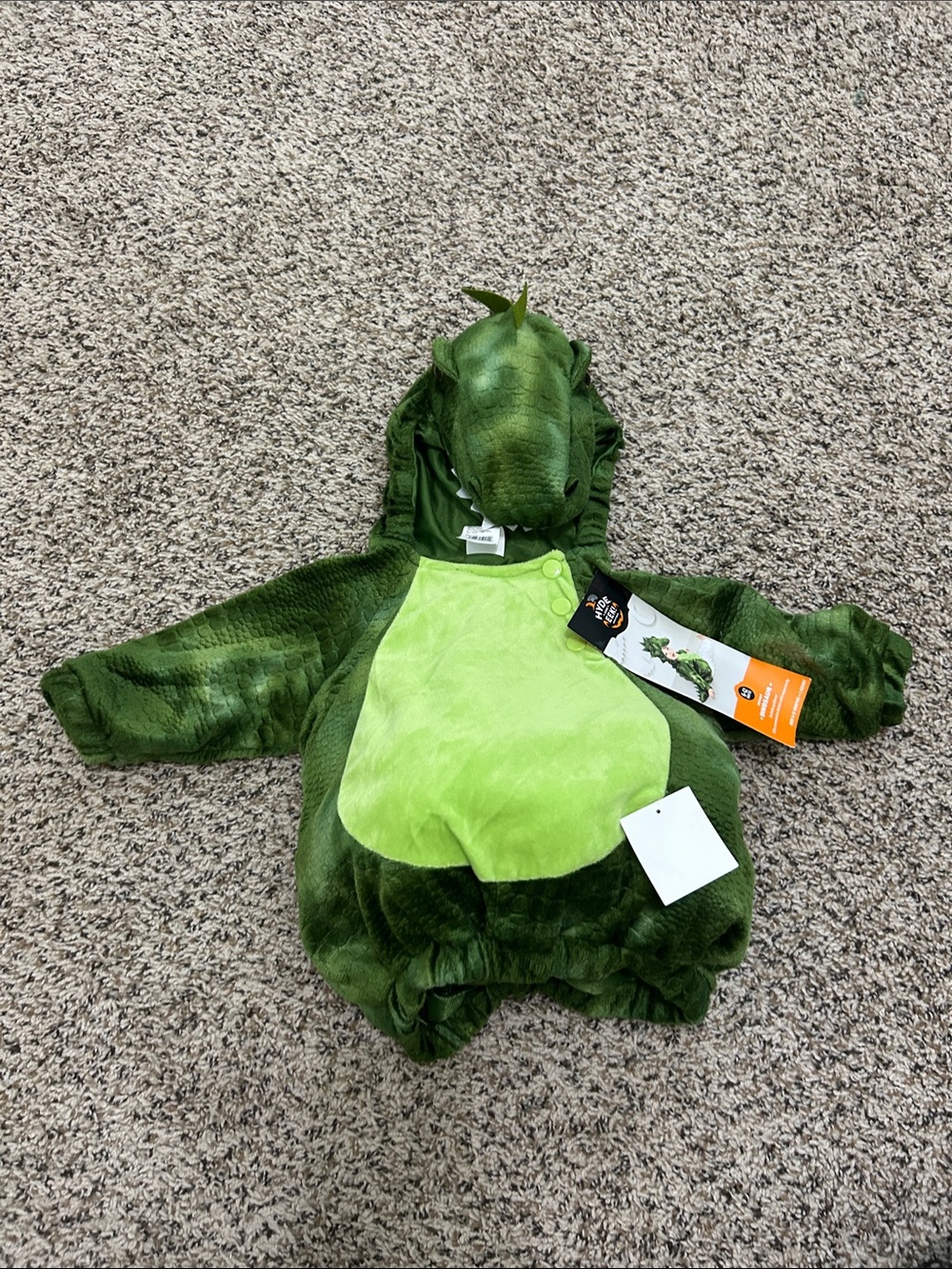 Kids Green Dinosaur Halloween Costume Plush Hooded Romper